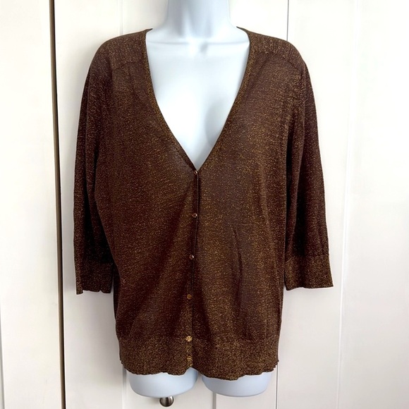 Tory Burch Sweaters - Tory Burch Copper Gold Linen Cardigan Sweater Top
